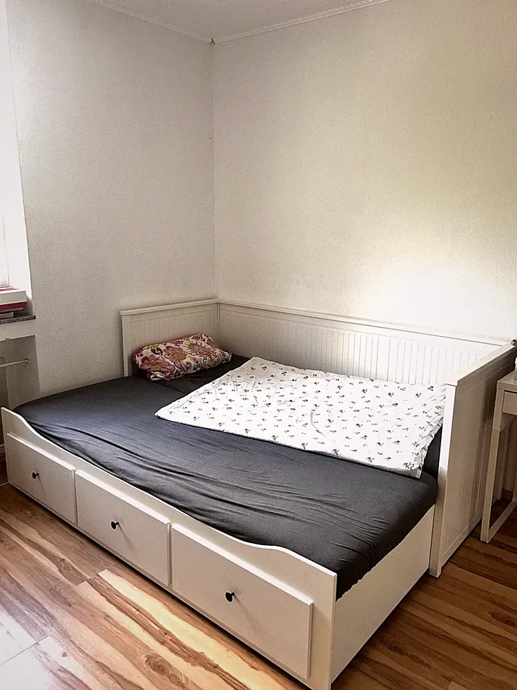 Tagesbett Holz Weiß mit Rückenlehne, Ausziehbett 80x200/180x200 + Schreibtisch