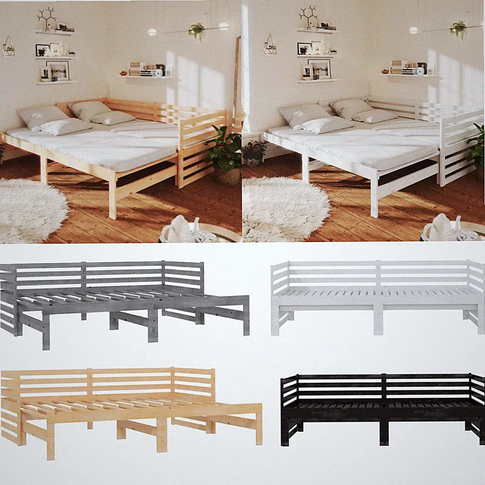 Tagesbett Holzbett Massivbett Doppelbett Bett Ausziehbares Massivholz Kiefer