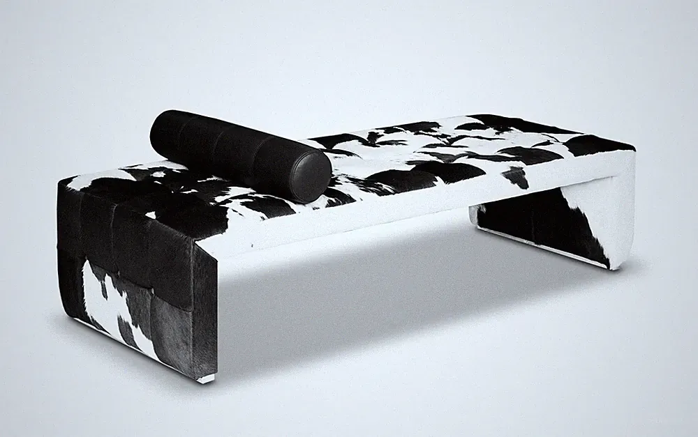 Tagesbett Leder Recamière Daybed Chaiselongue Cube. Echtes Kuhfell Schwarz-Weiß