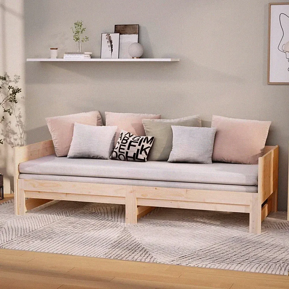 Tagesbett massiv Kiefernholz ausziehbar Schlafsofa natur 90x190cm platzsparend Gästenutzung