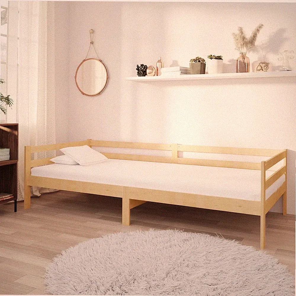 Tagesbett massiv Kiefernholz natur 90x200cm Lattenrost 3-seitig Gästebett mit Stauraum