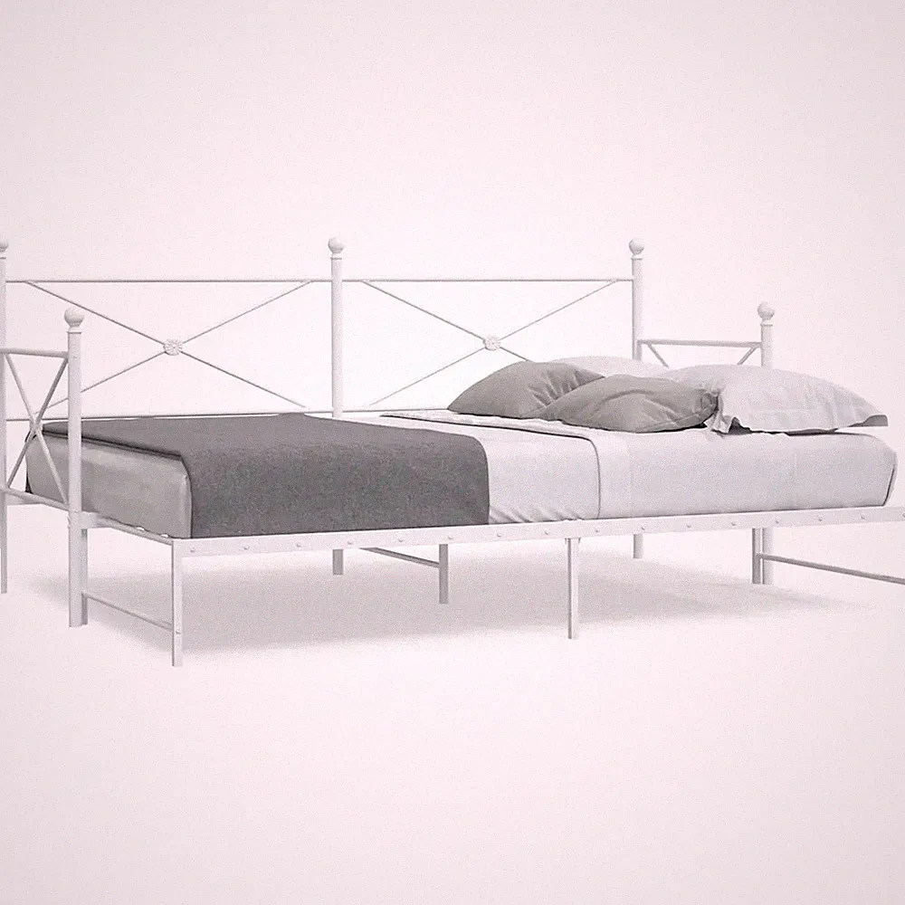 Tagesbett mit Ausziehbett 80x200cm weiß Stahlgestell platzsparend Gästebett Unterbett