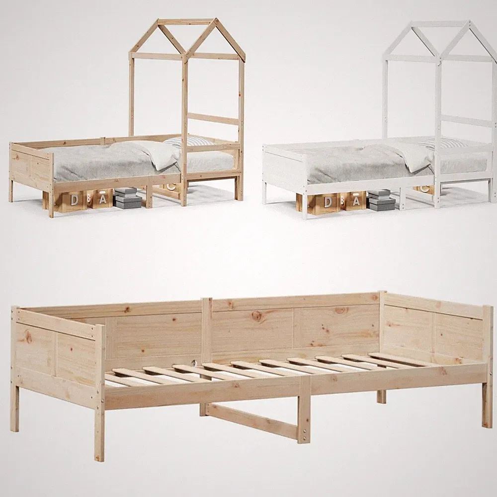 Tagesbett mit Dach Massivholz Kiefer Rausfallschutz Lattenrost Hochbett Hausbett