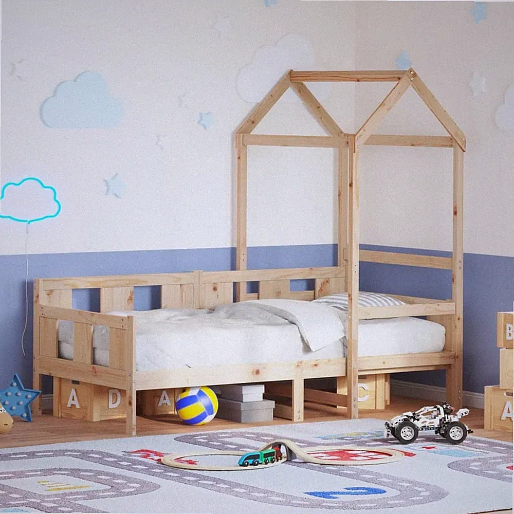 Tagesbett mit Dach Sofabett Kinderbett Gästebett Massivholz Kiefer vidaXL