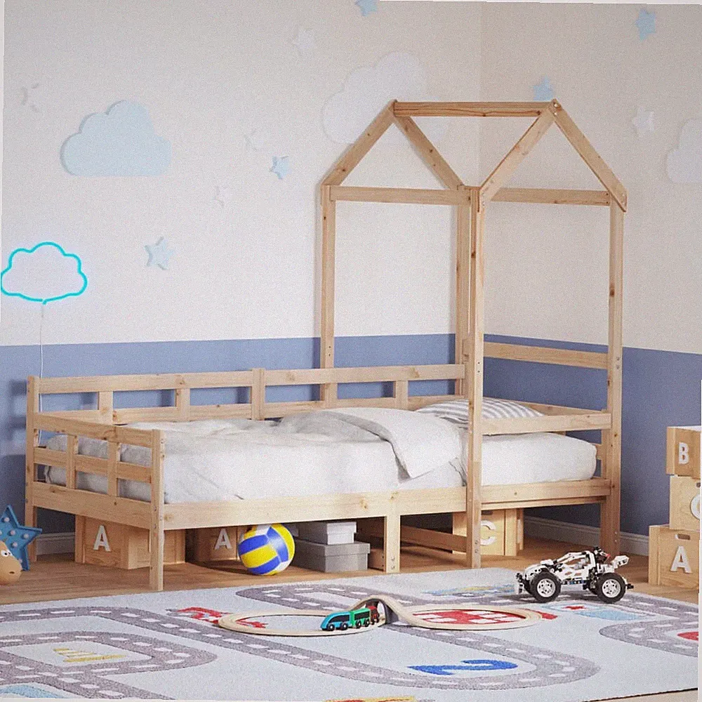 Tagesbett mit Dach Sofabett Kinderbett Gästebett Massivholz Kiefer vidaXL