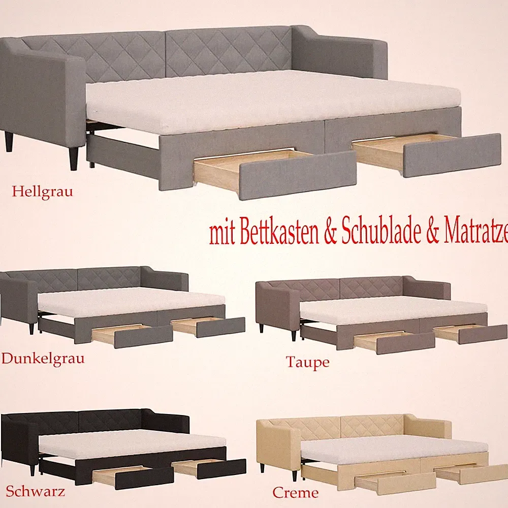 Tagesbett mit Lattenrost Ausziehbar Bettsofa Gästebett Massivholz Sofa Bett