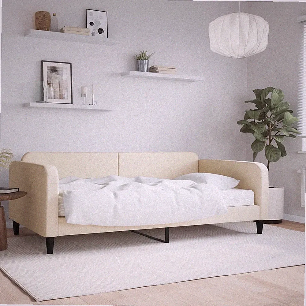 Tagesbett mit Matratze Creme 80x200 cm Stoff
