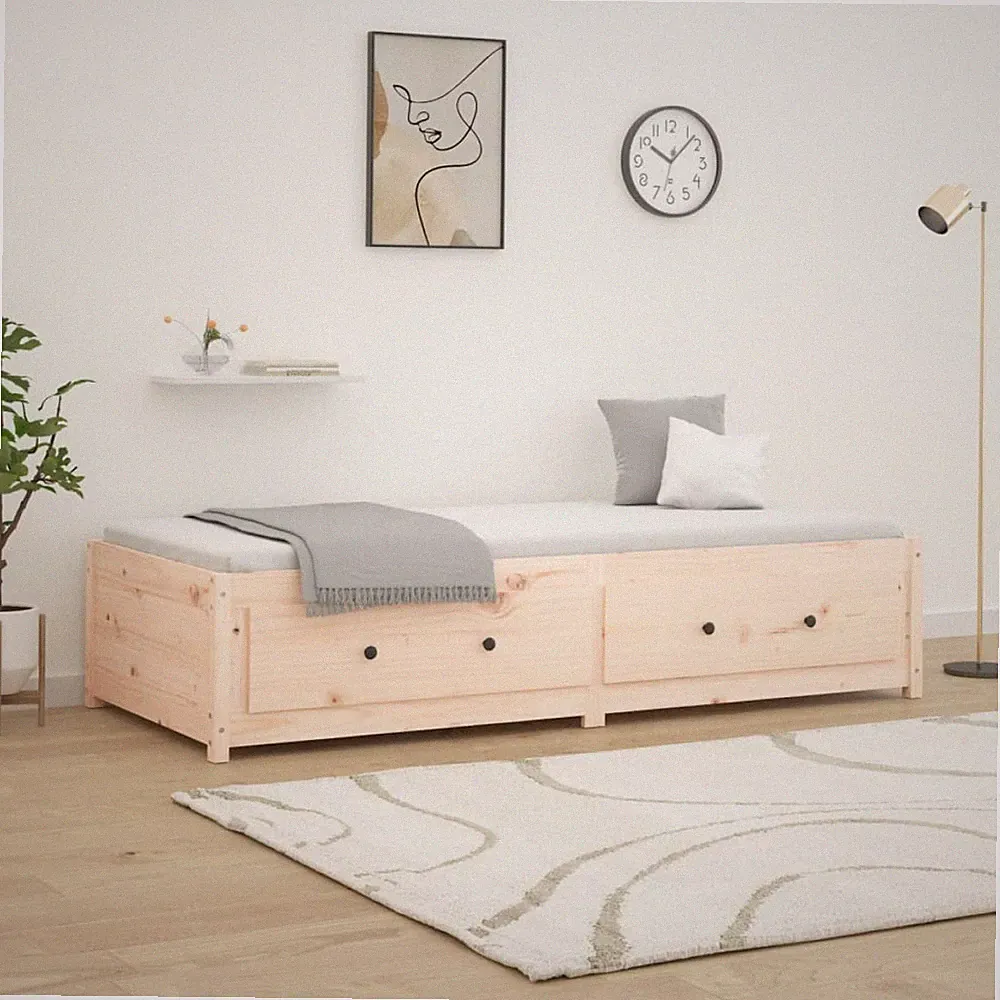 Tagesbett natur massiv Kiefernholz 90x200 cm Schlafsofa mit Stauraum Schubladen rustikal XL