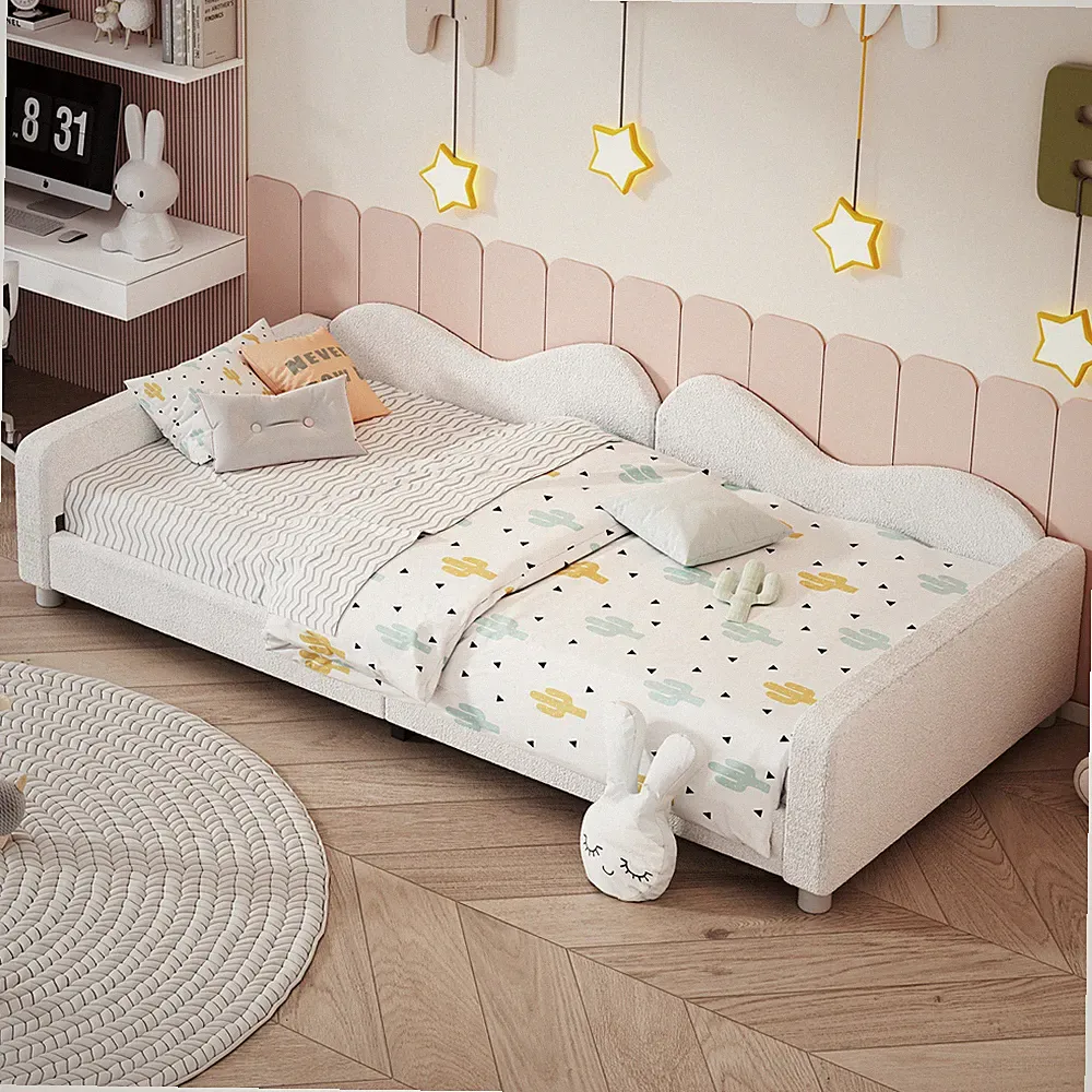 Tagesbett Polsterbett 90x200 cm Kinderbett Schlafsofa Gästebett Bettgestell Weiß