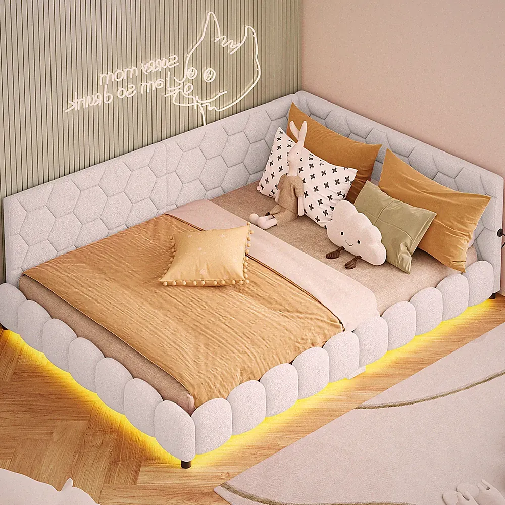 Tagesbett Schlafsofa 140x200 cm Jugendbett mit LED&USB Polsterbett Einzelbett