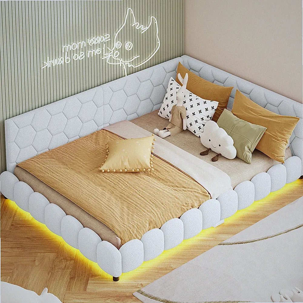 Tagesbett Schlafsofa 140x200 cm Polsterbett Jugendbett mit LED&USB Einzelbett
