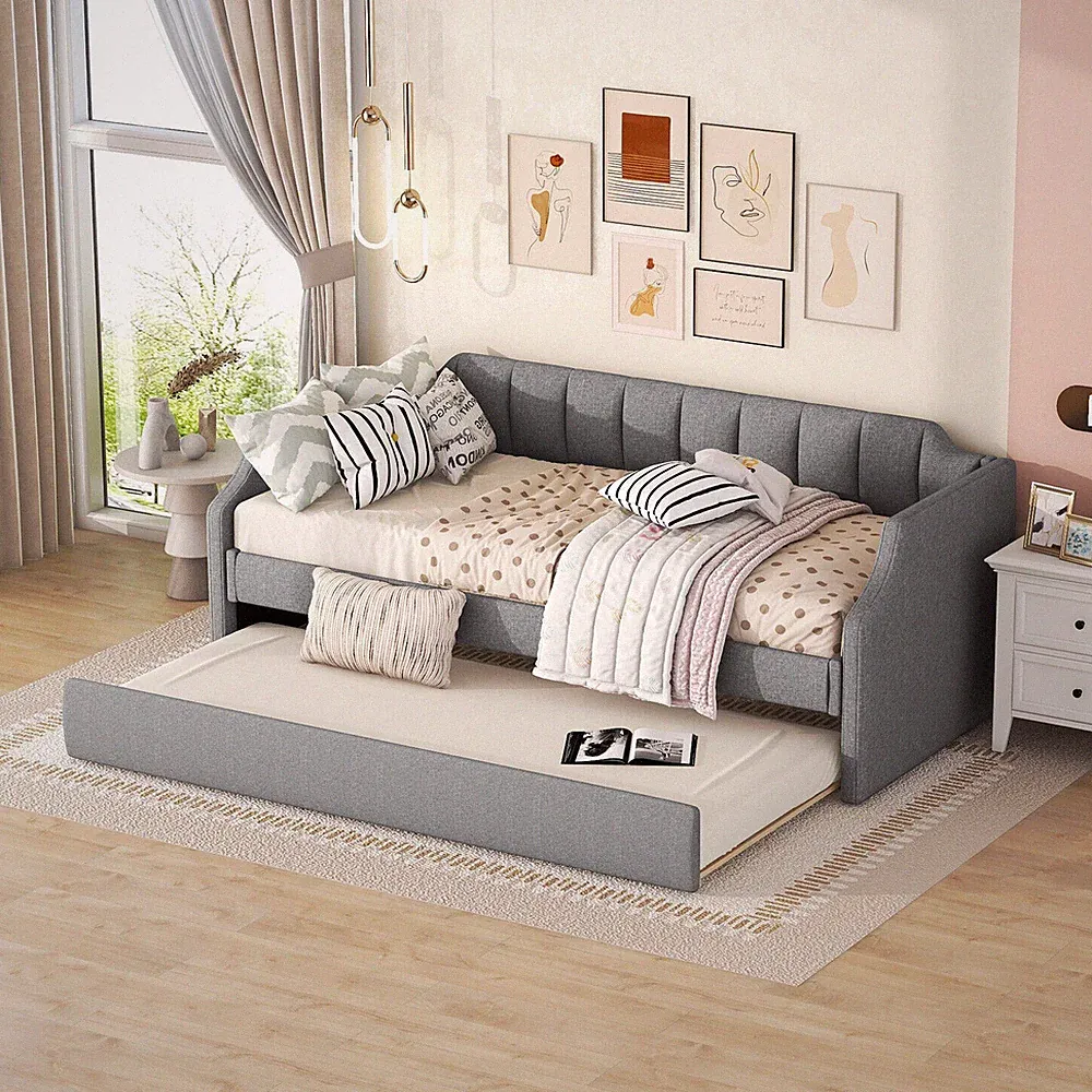 Tagesbett Schlafsofa 90x200 Polsterbett Gästebett Bettgestell mit Ausziehbett
