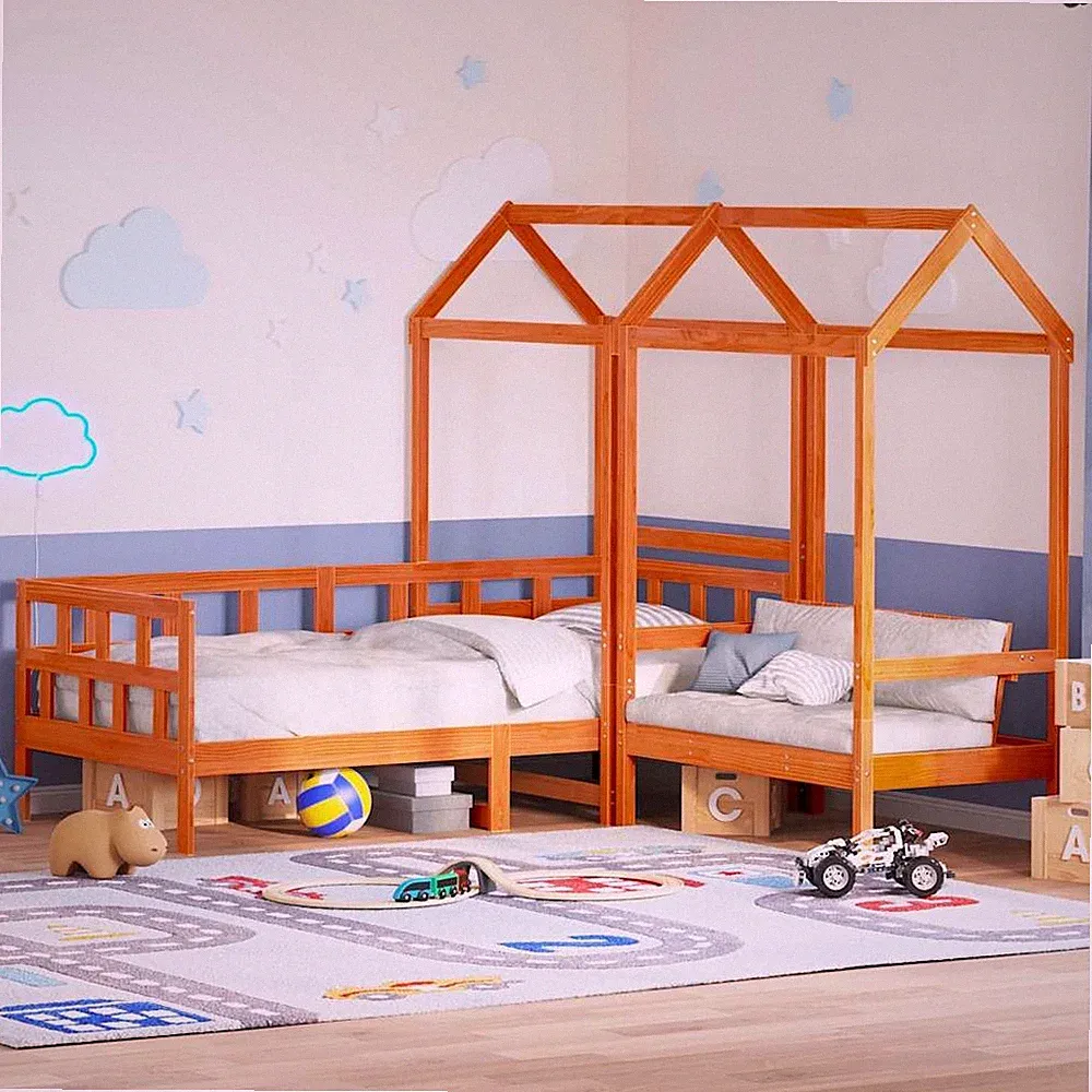 Tagesbett Set mit Dach Sofabett Kinderbett Kinderbank Massivholz Kiefer vidaXL