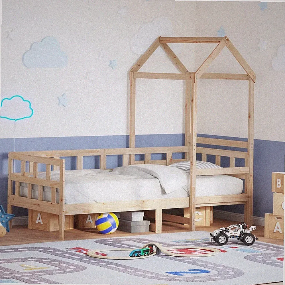Tagesbett Sofabett Kinderbett Bettgestell mit Dach Massivholz Kiefer vidaXL