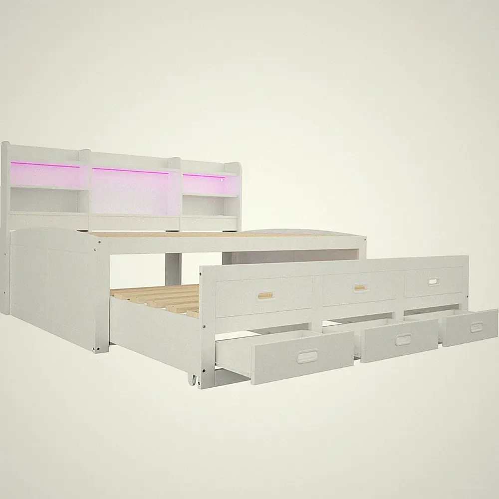 Tagesbett Weiß 140x200 cm 91x191 cm LED USB Stauraum SONNENH