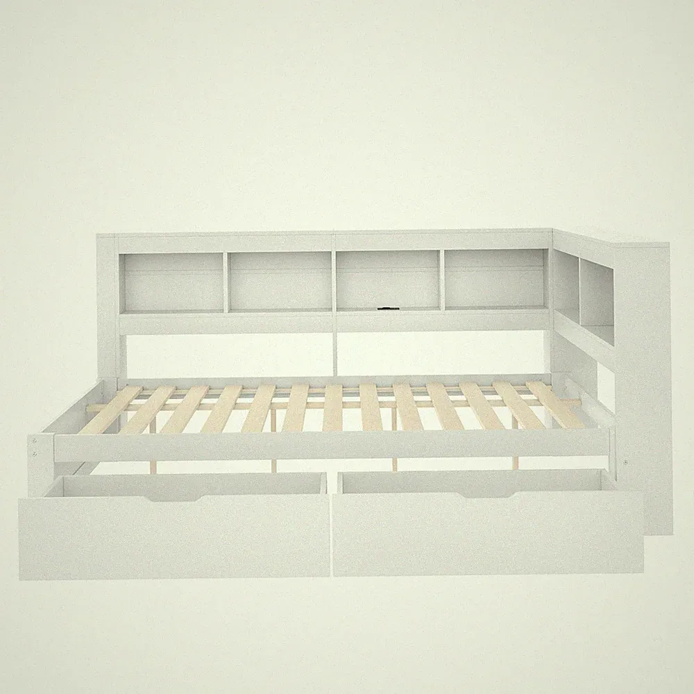 Tagesbett Weiß 140x200 cm mit USB & Stauraum SONNENH
