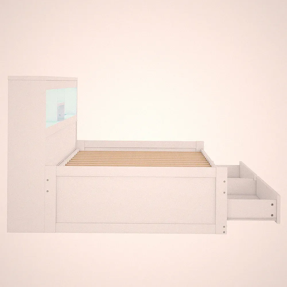 Tagesbett Weiß 90x200 cm mit USB & LED & Stauraum SONNENH