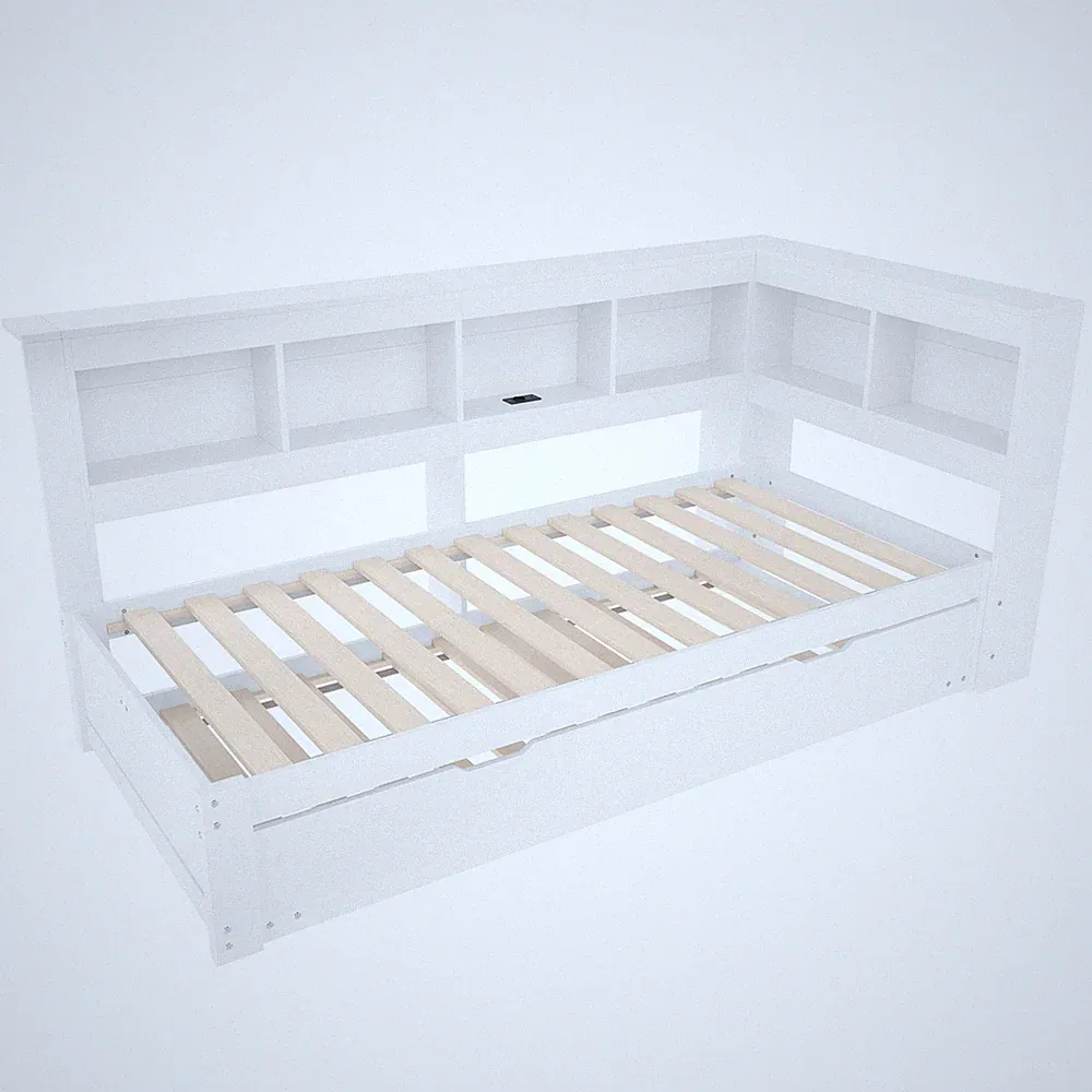 Tagesbett Weiß 90x200 cm mit USB & Stauraum SONNENH