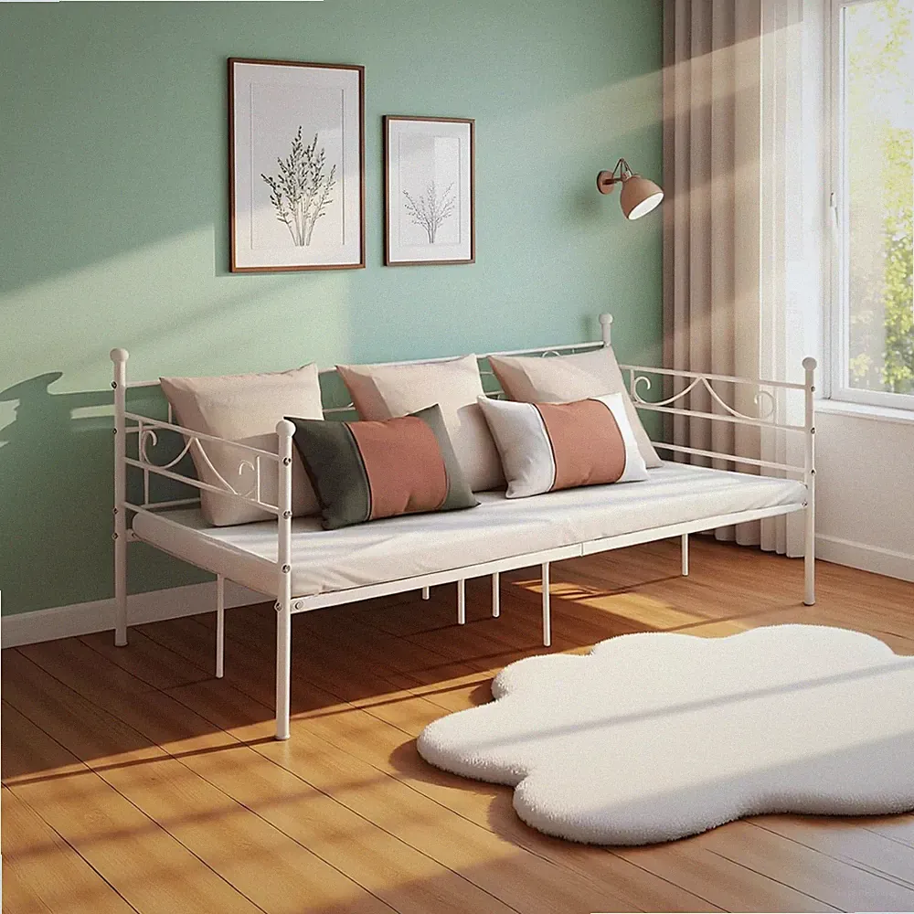 Tagesbettgestell 90x190cm Jugendbett Metallbett Weiß
