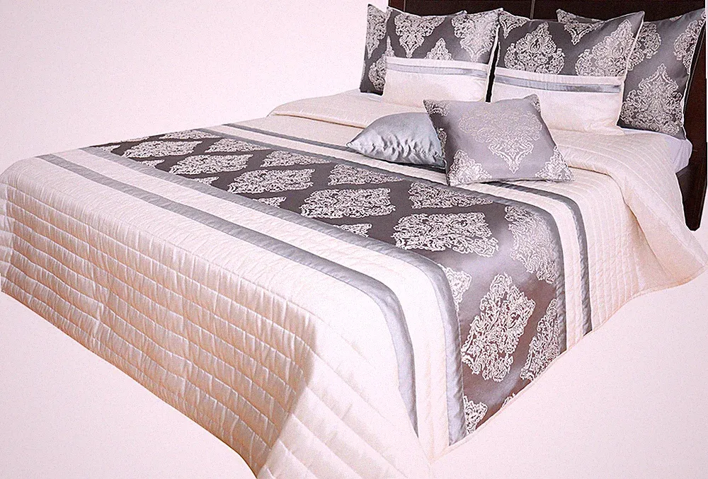 Tagesdecke Bettüberwurf Kissenhüllen Set BETT- SET Barock SILBER GRAU CREME