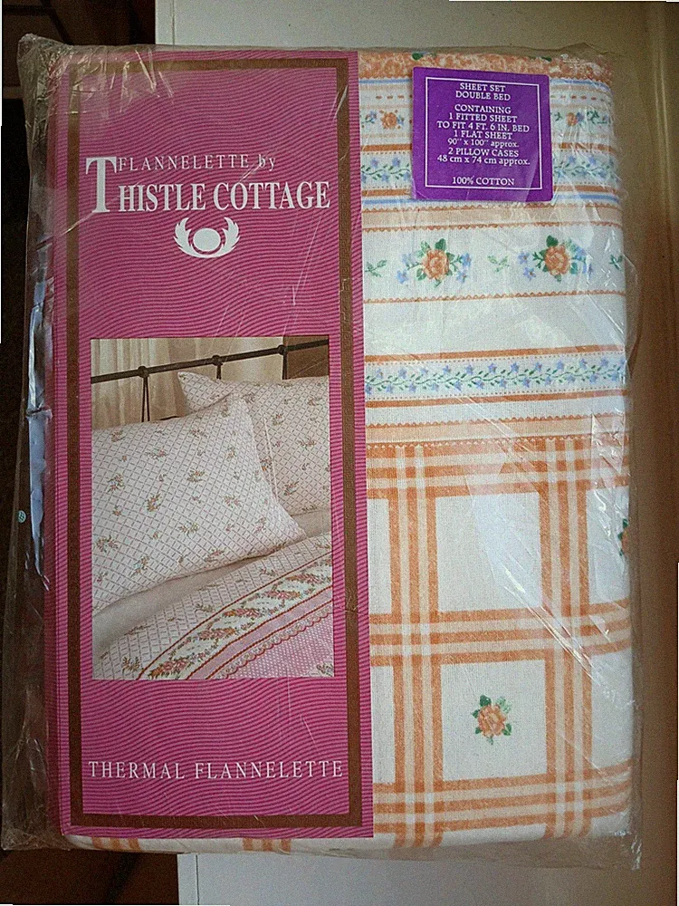 Thermo Flanell Doppelbett Set Vintage Baumwolle Distel Landhaus, Made in Portugal