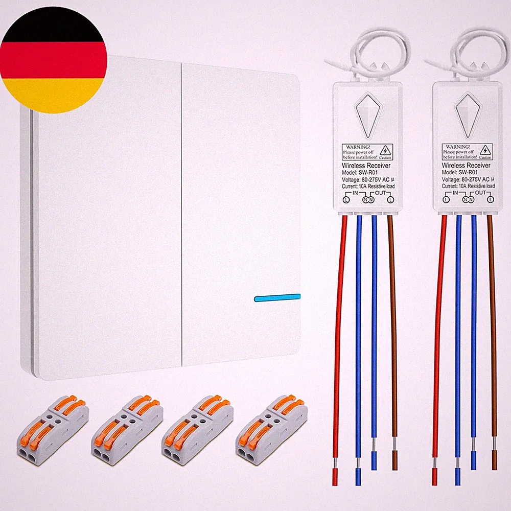 Thinkbee 2-Kanal-Funkschalter 230 V Set Mit Doppeltaster Und 2 Empfängern | 2 La