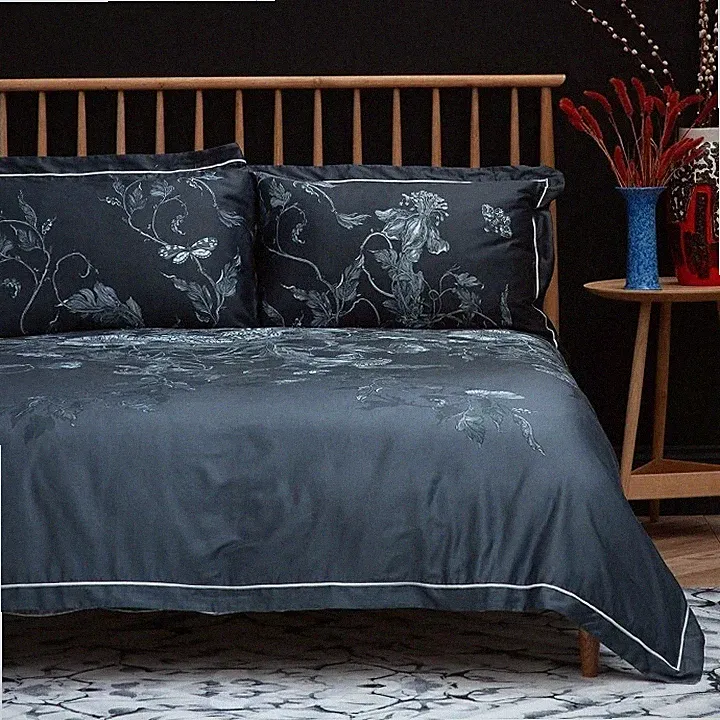 Timorous Beasties Tendril Spill Navy Super King Bettwäscheset 100 % Baumwolle UVP 145 £