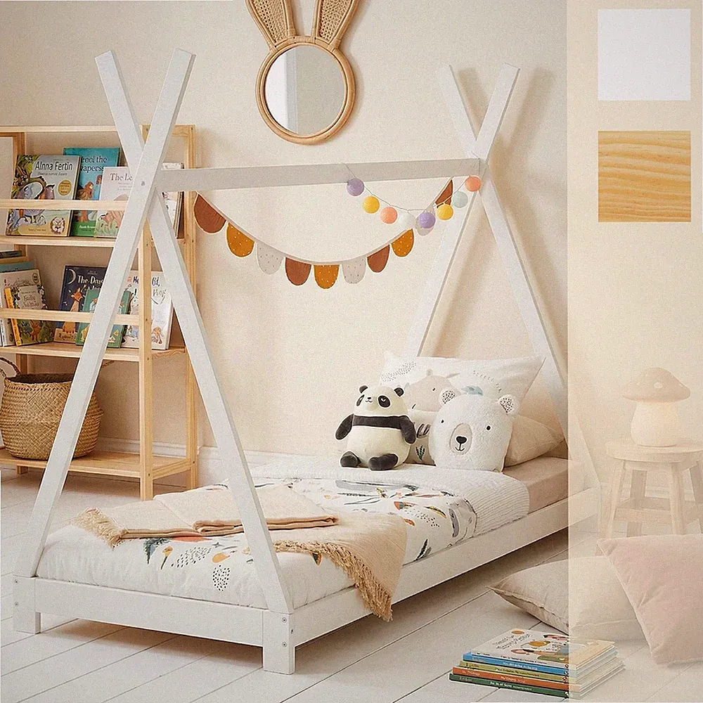 Tipibett Hausbett Spielbett Zeltbett Zelt Tipi Bett mit Dach aus Kiefer 90x200