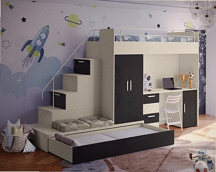 TOMI 5 80x200 Hochbett mit Schreibtisch Schrank Treppe Bett Stockbett Etagenbett