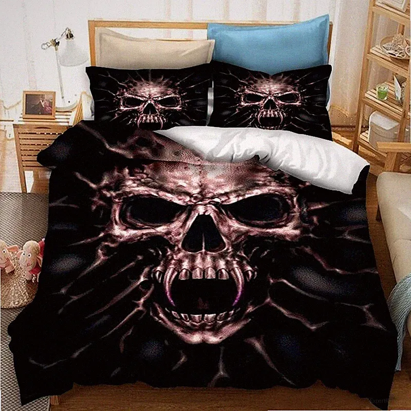 Totenkopf Gothic Bettwäsche Set Bettbezug 135x200 Anpassbar Kissenbezüge 80x80