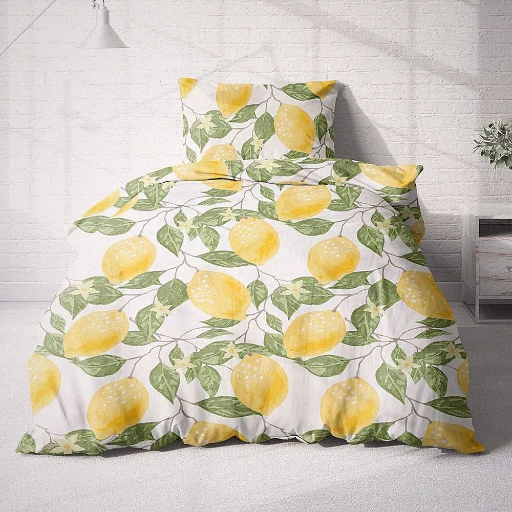 Träumschön Premium Bettwäsche 155x220 + 80x80 cm - Zitronen Design Hell - So