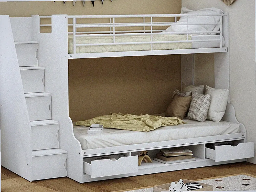 Trio Doppelstockbett mit Stauraumtreppe - 3 Farben