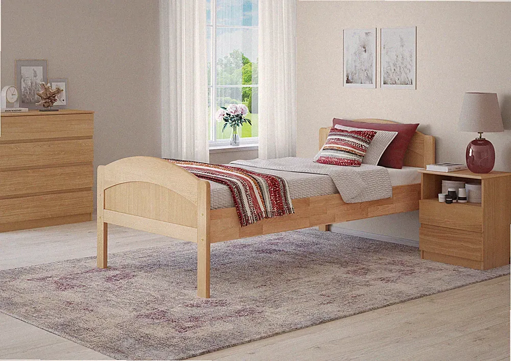 Überlanges Holzbett mit hoher Sitzkante Buche natur 90x220 Zubehör wählbar