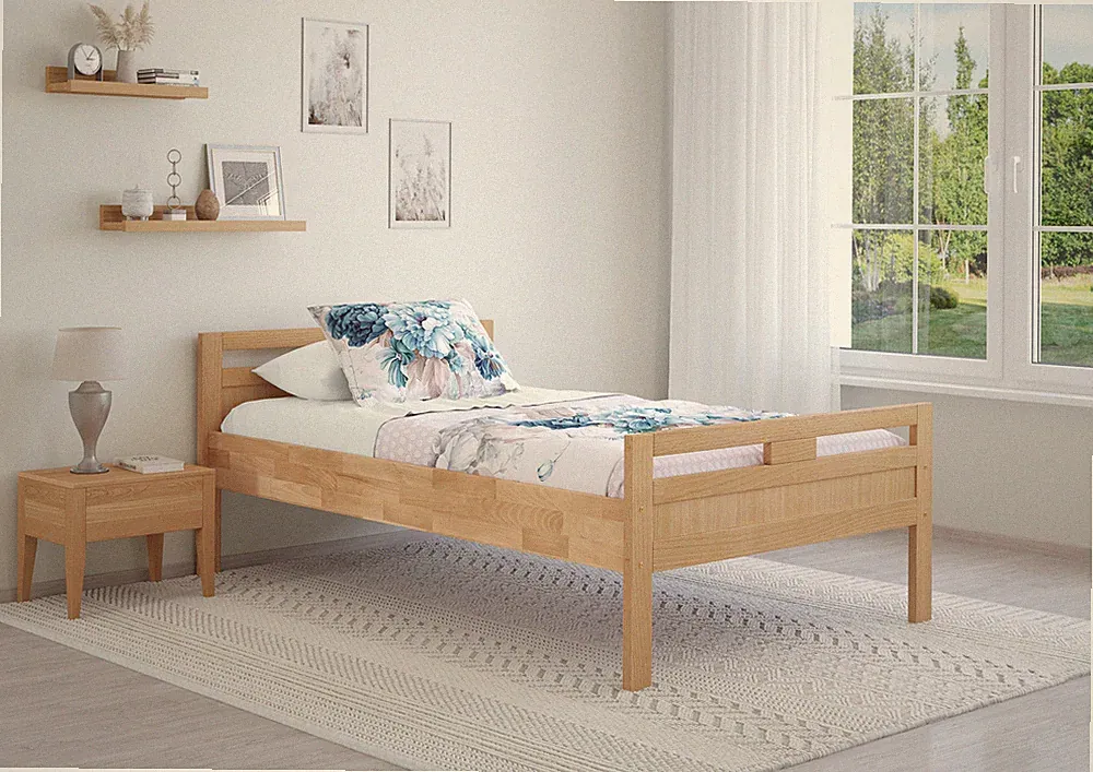 Überlanges Holzbett, Seniorenbett 120x220 Buche lackiert breites Einzelbett