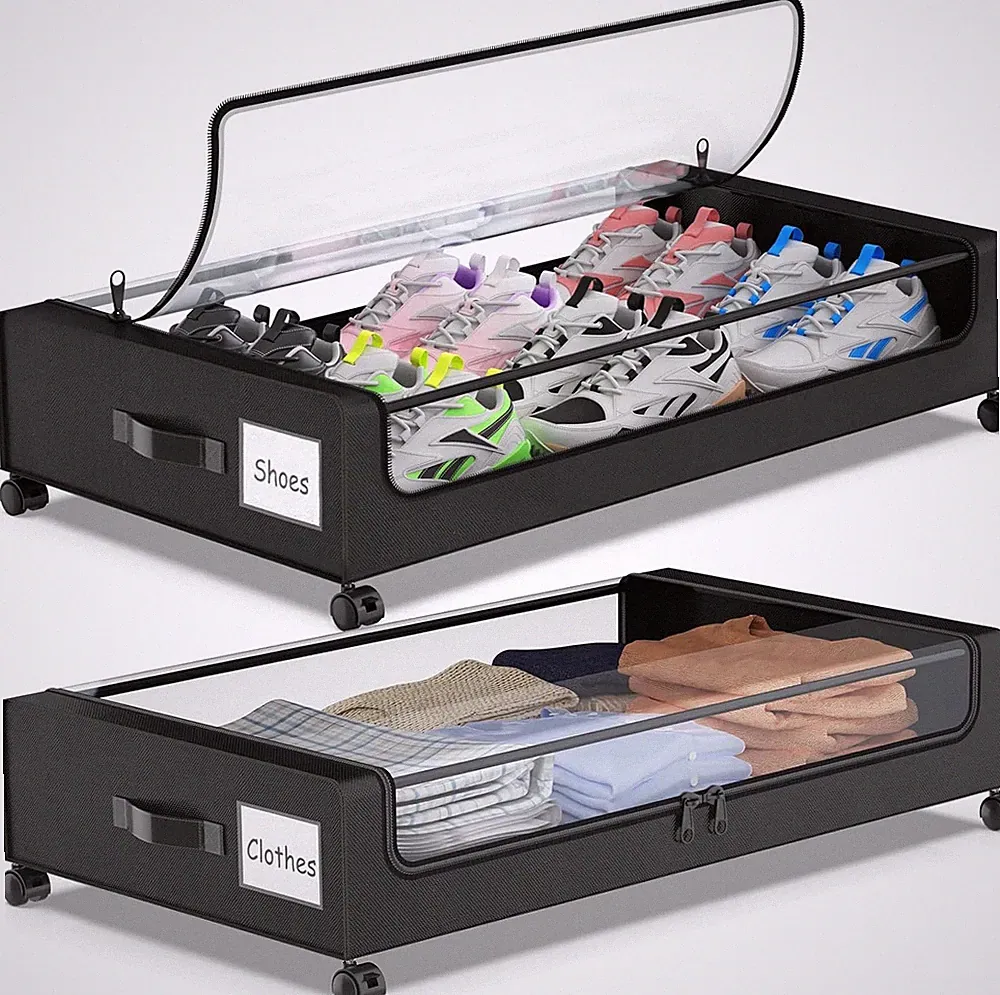 Unterbett Aufbewahrungsbox 2 Stück Unterbettkommode mit Rollen Deckel Bettkasten