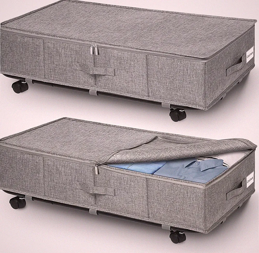 Unterbett Aufbewahrungsbox 2er Set mit Rollen, 50L Bettkasten Organizer Grau