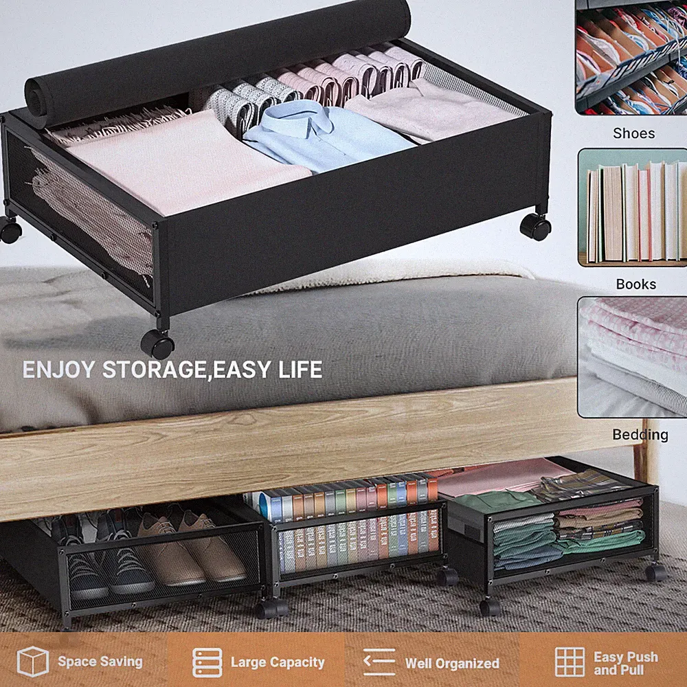 Unterbett Aufbewahrungsbox Bettkasten Organizer Unterbettkommode Rollen Deckel