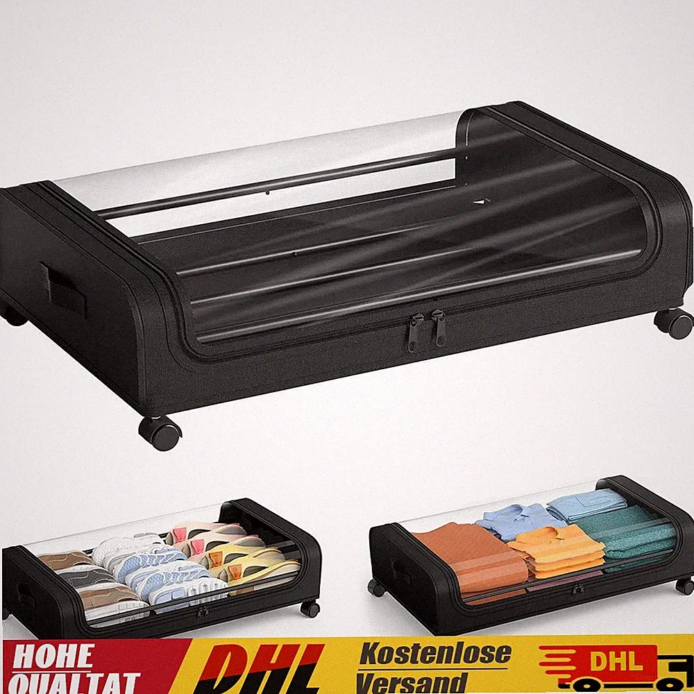 Unterbett Aufbewahrungsbox Unterbettkommode mit Rollen 48L Bettkasten Organizer