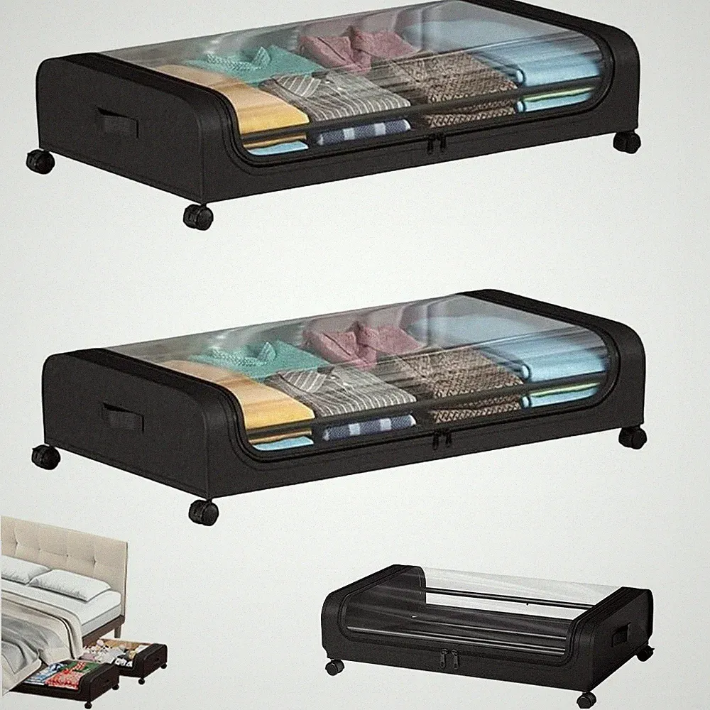 Unterbett Aufbewahrungsbox Unterbettkommode mit Rollen 48L Bettkasten Organizer
