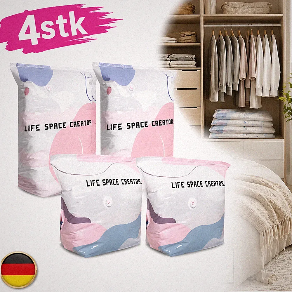 Vakuumbeutel Set 4 Stück für Kleidung Bettdecken Kissen Platzsparend luftdicht