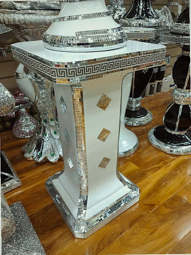 Venezianischer Spiegel Tisch Modern Blumen Ständer Nacht Beistell Lampe Romany Mosaik