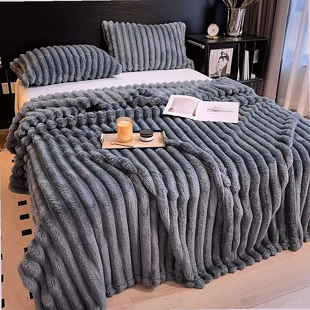 Verdickte Flanell Decke Breite Streifen Weiche Kuscheldecke Sofa Bett Überwurf