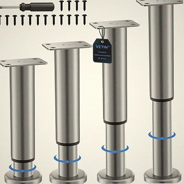 Verstellbare Möbelfüße 4er Set aus Metall, Höhenverstellbar 15-27cm