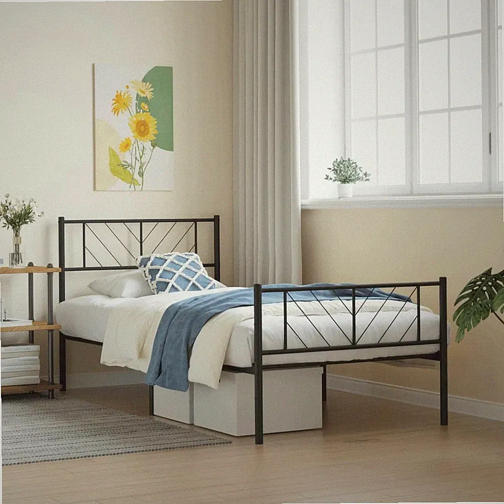 VidaXL Bettgestell Mit Kopf- Und Fußteil Metall Schwarz 90x200 Cm
