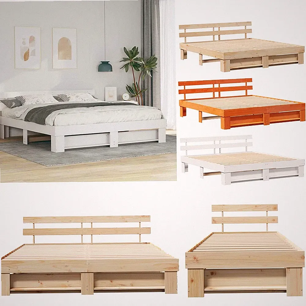 vidaXL Bettgestell mit Kopfteil Braun Massivholz Kiefer