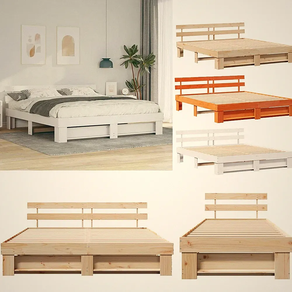 vidaXL Bettgestell mit Kopfteil Braun Massivholz Kiefer