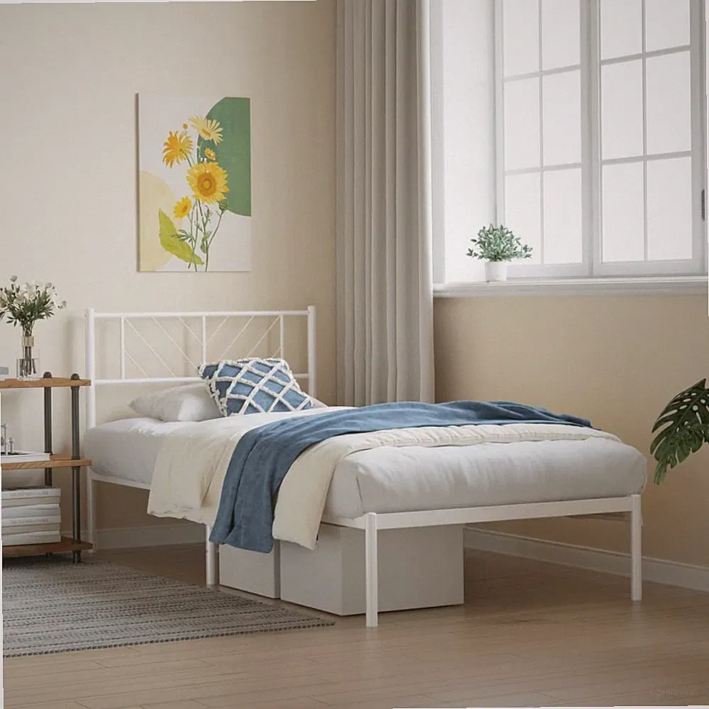 VidaXL Bettgestell Mit Kopfteil Metall Weiß 90x200 Cm