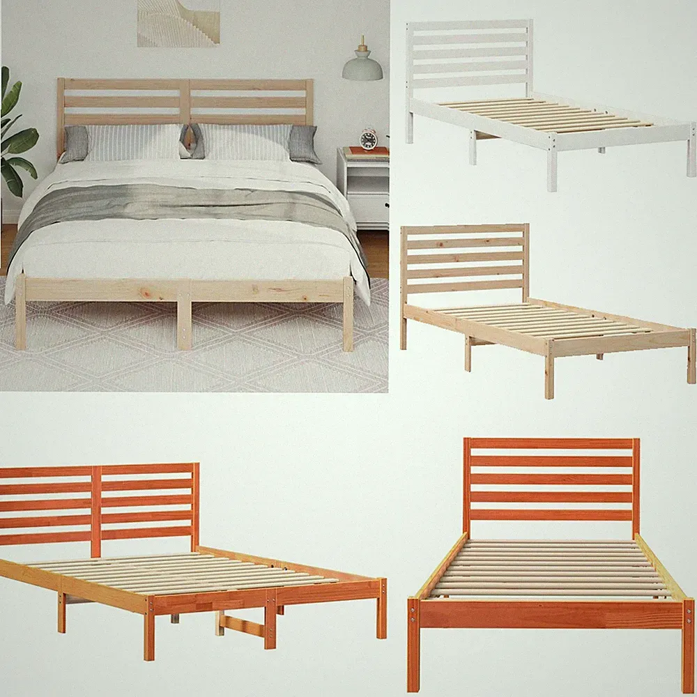 vidaXL Bettgestell mit Kopfteil Weiß 150 x 200 cm Massivholz Kiefer