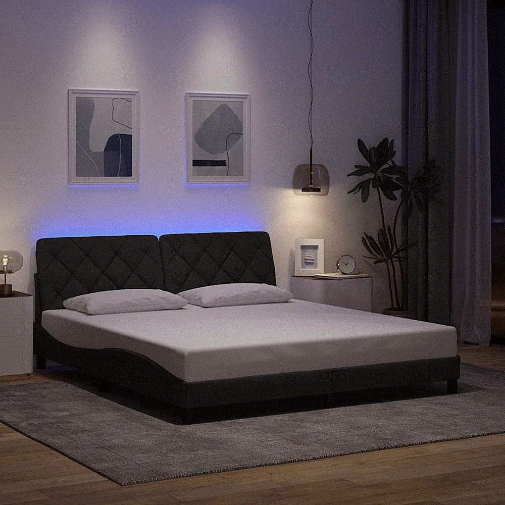 VidaXL Bettgestell Mit LED Ohne Matratze Dunkelgrau 180x200 Cm Stoff