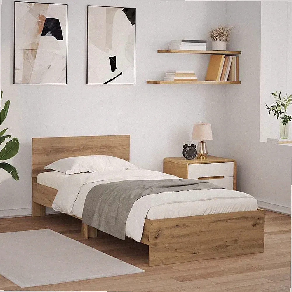 VidaXL Bettrahmen Mit Kopfteil Artisan-Eiche 90 X 190 Cm Holzwerkstoff